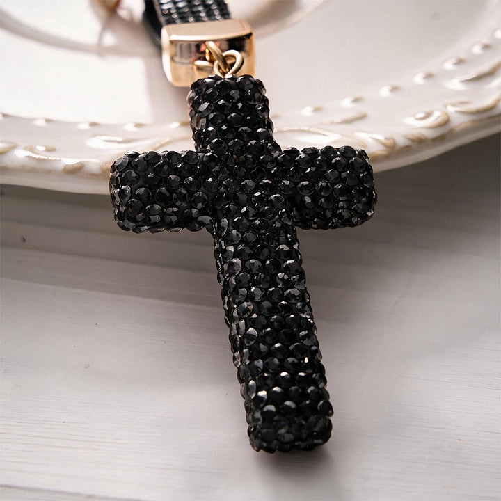 SolaceBeads Sparkling Rhinestone Cross Leather Keychain: Faith in Sparkling Glow - image 4