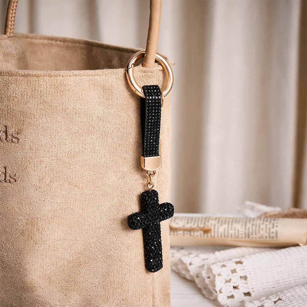 SolaceBeads Sparkling Rhinestone Cross Leather Keychain: Faith in Sparkling Glow - image 13