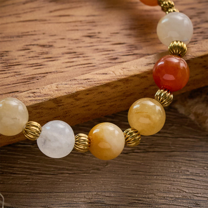 SolaceBeads Natural Gold Silk Jade &amp; White Jade Rosary Bracelet: Warm Blessing of Maria - image 1