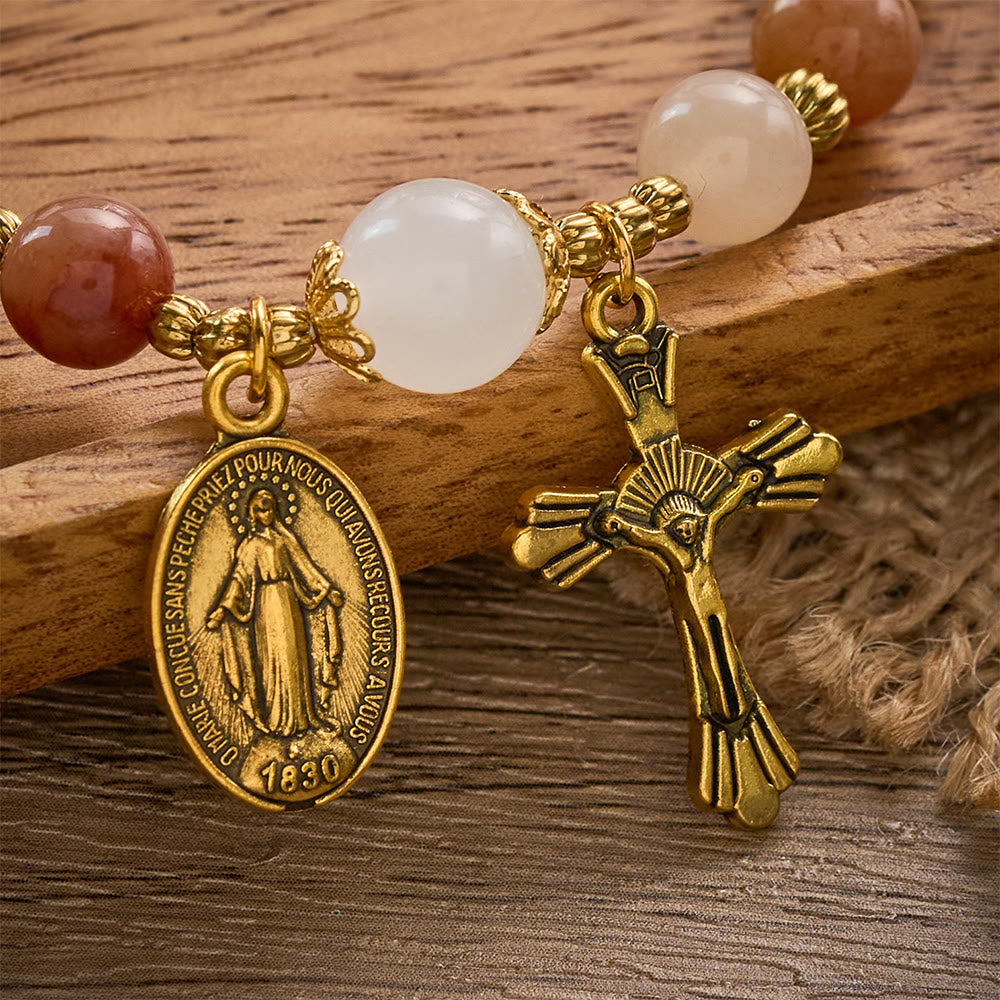 SolaceBeads Natural Gold Silk Jade &amp; White Jade Rosary Bracelet: Warm Blessing of Maria - image 2