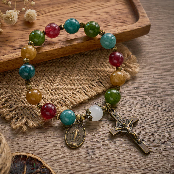 SolaceBeads Tourmaline Rosary Bracelet: Miraculous Medal &amp; Crucifix, Timeless Grace - MultiColor - image 0