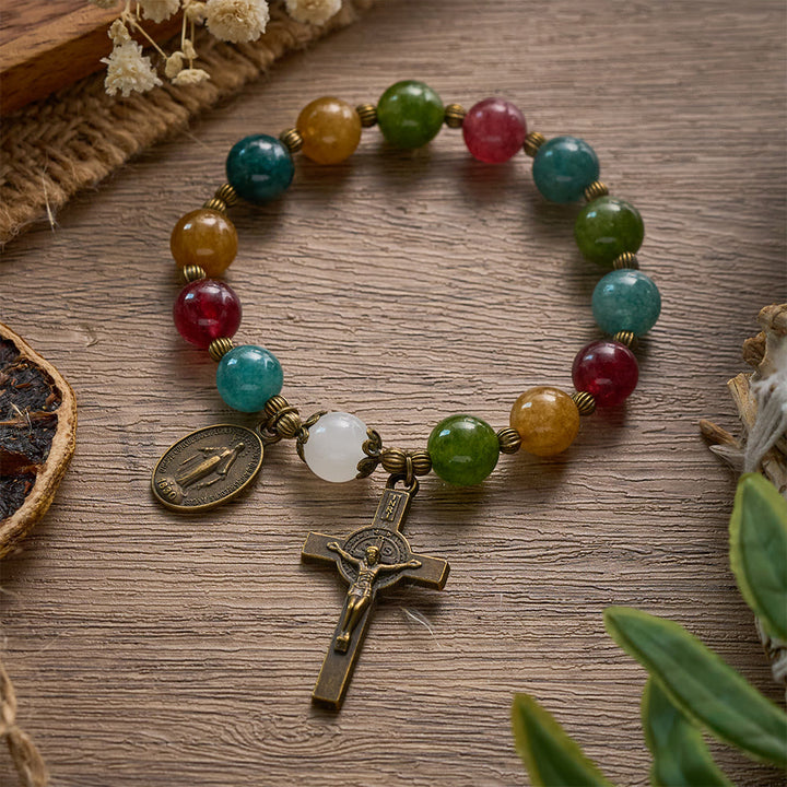 SolaceBeads Tourmaline Rosary Bracelet: Miraculous Medal &amp; Crucifix, Timeless Grace - image 1