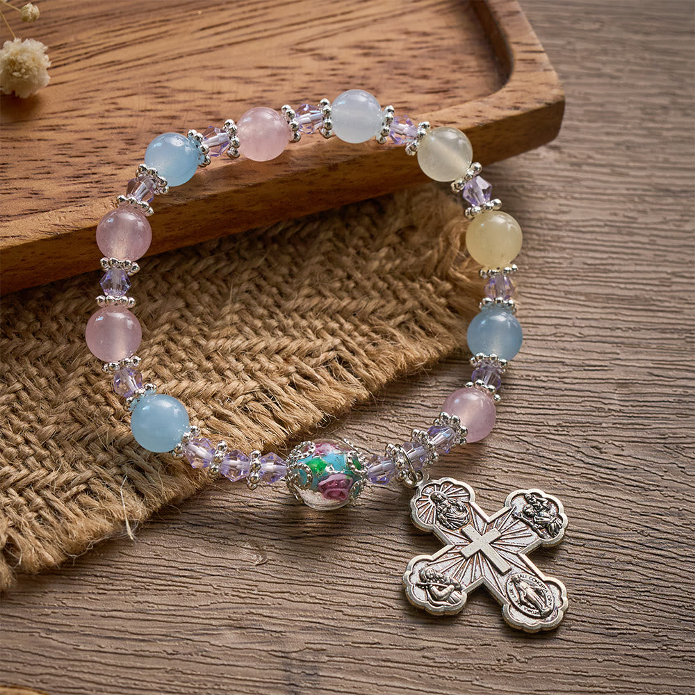 SolaceBeads Morganite Glass Rosary Bracelet: Faith To Wear Every Single Day - Multicolor - image 0