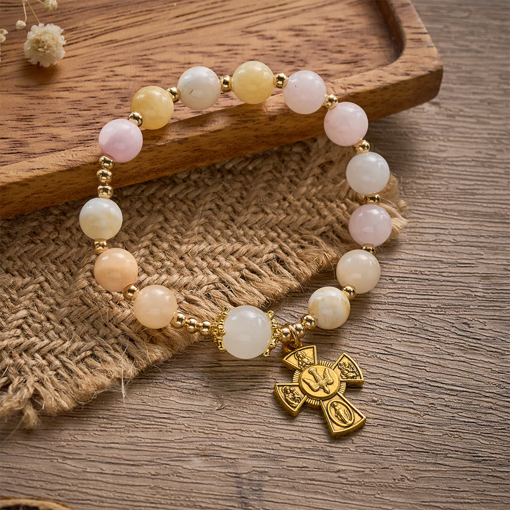 SolaceBeads Pastel Jade Rosary Bracelet: Holy Spirit Four-Way Cross, Gentle Faith - Multicolor - image 0