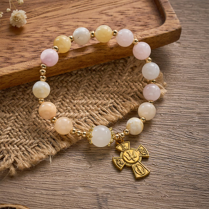 SolaceBeads Pastel Jade Rosary Bracelet: Holy Spirit Four-Way Cross, Gentle Faith - Multicolor - image 0