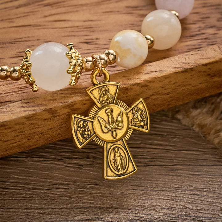 SolaceBeads Pastel Jade Rosary Bracelet: Holy Spirit Four-Way Cross, Gentle Faith - image 3