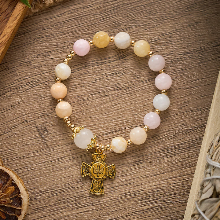 SolaceBeads Pastel Jade Rosary Bracelet: Holy Spirit Four-Way Cross, Gentle Faith - image 4