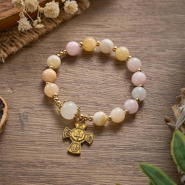 SolaceBeads Pastel Jade Rosary Bracelet: Holy Spirit Four-Way Cross, Gentle Faith - image 1