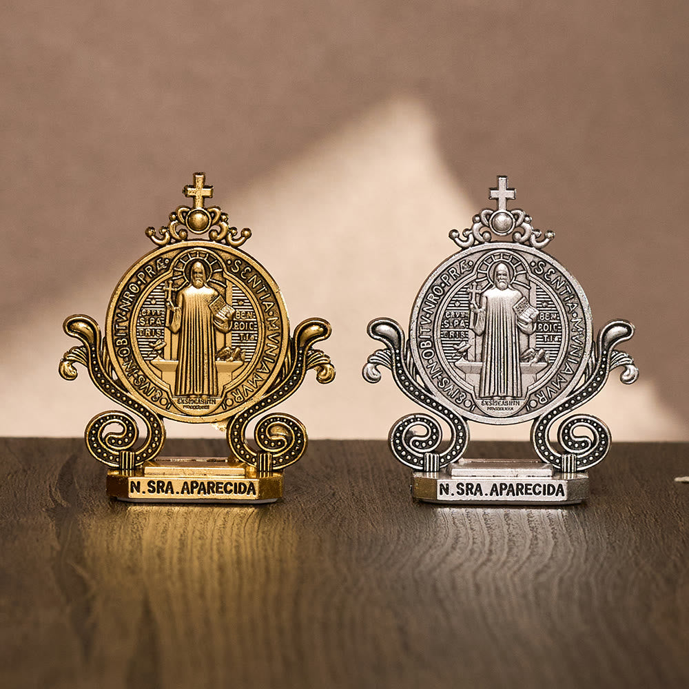 Solacebeads St. Benedict Standing Tabletop Statue: Quiet Divine Guardianship - One Set Of Gold & Silver - image 0