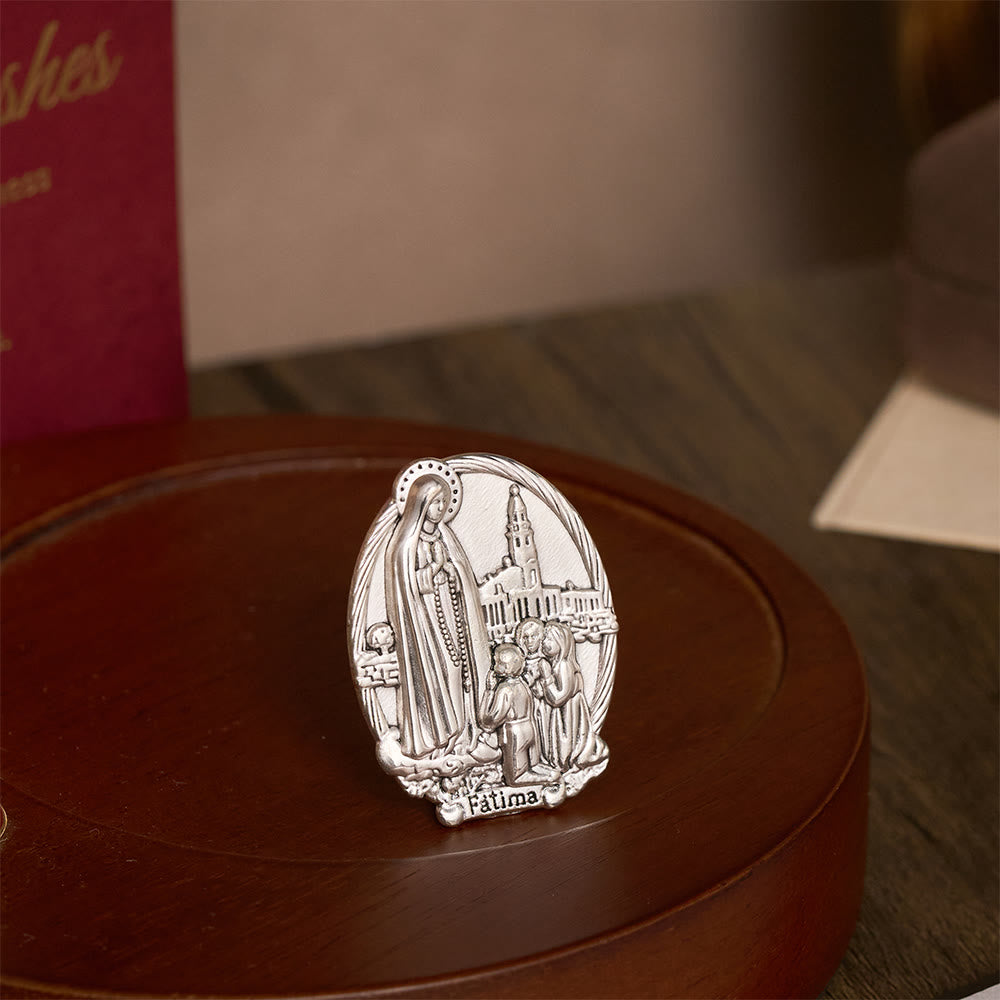 Solacebeads Our Lady of Fátima with Shepherd Children Tabletop Prayer Statue Set: Marian Blessing - image 6