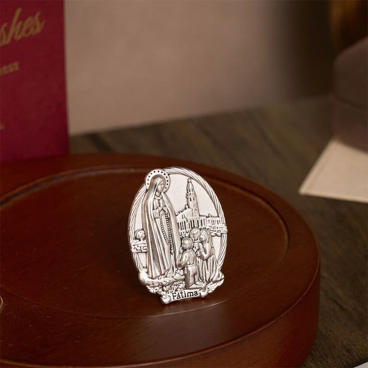 Solacebeads Our Lady of Fátima with Shepherd Children Tabletop Prayer Statue Set: Marian Blessing - image 6