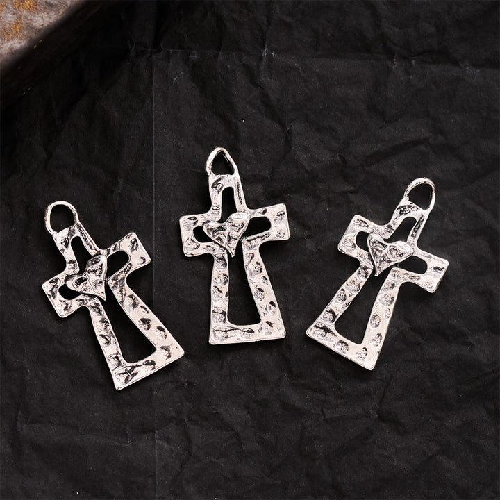 SolaceBeads Hammered Heart Cross Pendant: DIY Ready, Cherish Divine Grace - image 1