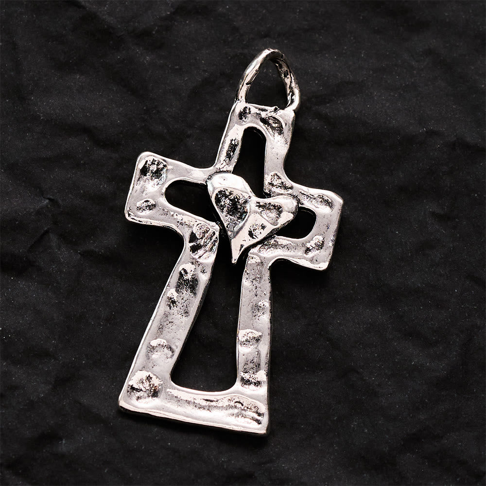 SolaceBeads Hammered Heart Cross Pendant: DIY Ready, Cherish Divine Grace - Silver - image 0