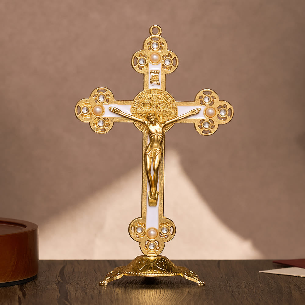 Solacebeads St. Benedict Enamel Standing Assembled Prayer Crucifix: A Sacred Reminder Of Faith - White - image 3