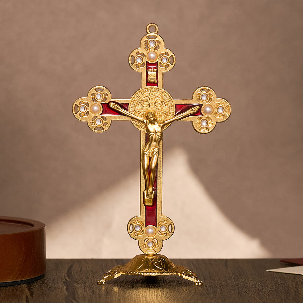 Solacebeads St. Benedict Enamel Standing Assembled Prayer Crucifix: A Sacred Reminder Of Faith - Red - image 1