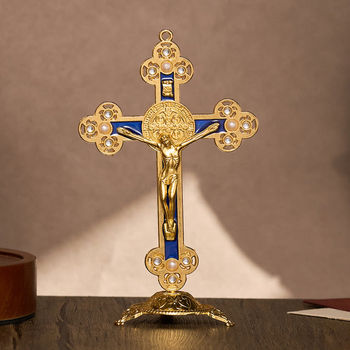 Solacebeads St. Benedict Enamel Standing Assembled Prayer Crucifix: A Sacred Reminder Of Faith - Blue - image 0