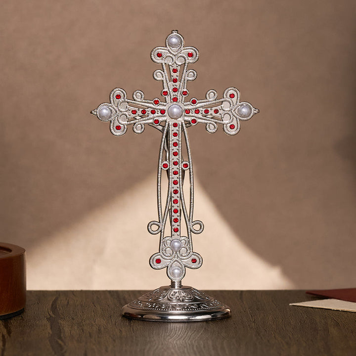 Solacebeads Assembled Standing Silver‑Tone Crucifix: Ornate Devotional Grace for Home Altar - image 4
