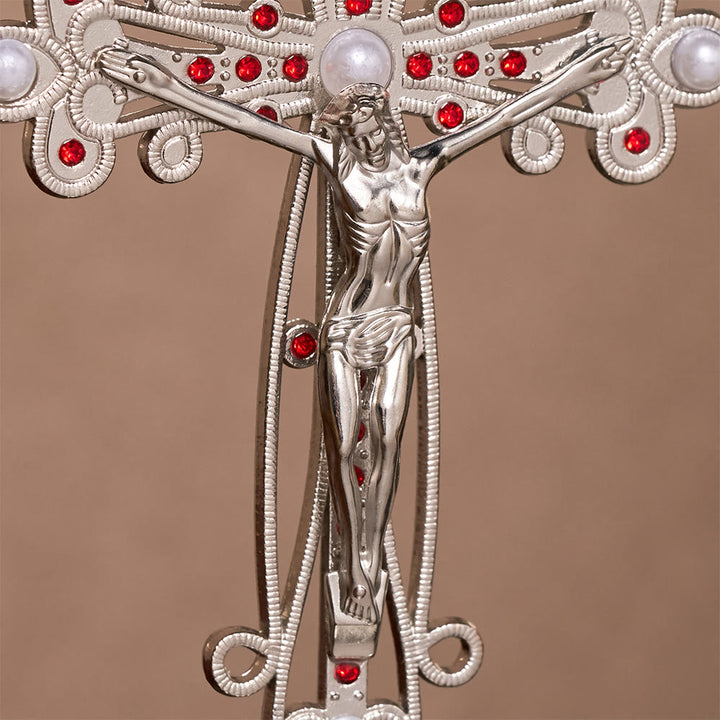 Solacebeads Assembled Standing Silver‑Tone Crucifix: Ornate Devotional Grace for Home Altar - image 3