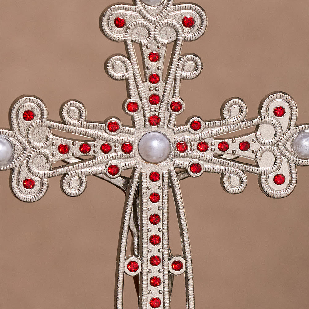 Solacebeads Assembled Standing Silver‑Tone Crucifix: Ornate Devotional Grace for Home Altar - image 2