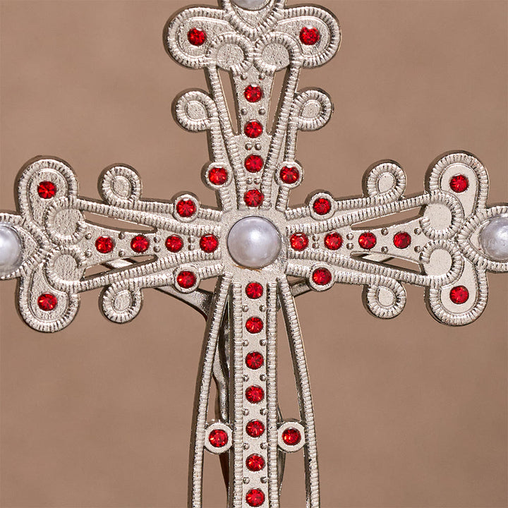 Solacebeads Assembled Standing Silver‑Tone Crucifix: Ornate Devotional Grace for Home Altar - image 2