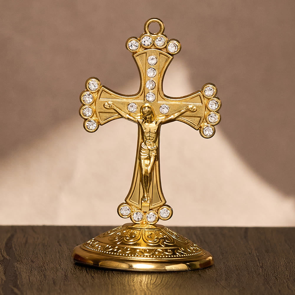 SolaceBeads Crystal Standing Crucifix, Prayer Cross, Fill Your Space With Divine Grace - White Diamond &amp; Gold - image 2