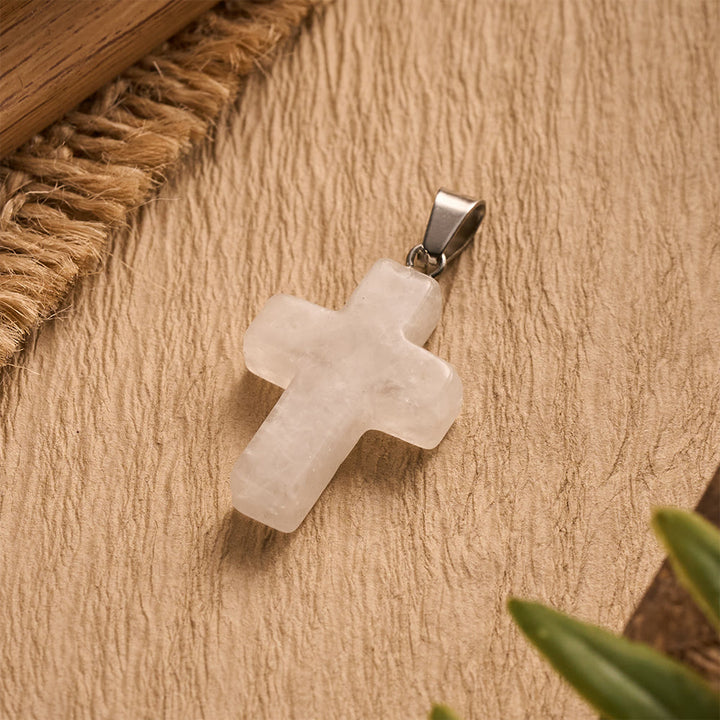 Solacebeads Clear Quartz Hand‑Hold Cross Pendant: Gentle Faith for Prayer &amp; Jewelry Making - image 2