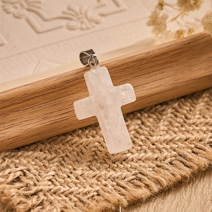 Solacebeads Clear Quartz Hand‑Hold Cross Pendant: Gentle Faith for Prayer &amp; Jewelry Making - 20 pcs - image 0