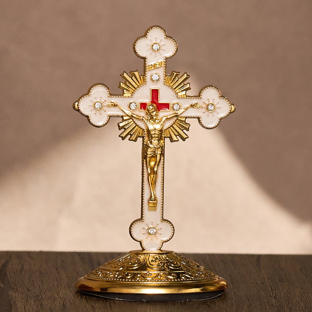 SolaceBeads Enamel Standing Prayer Crucifix, Bring Divine Light To Daily Prayer - Golden White - image 2