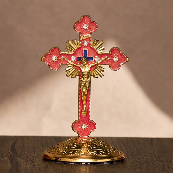 SolaceBeads Enamel Standing Prayer Crucifix, Bring Divine Light To Daily Prayer - Golden Red - image 1