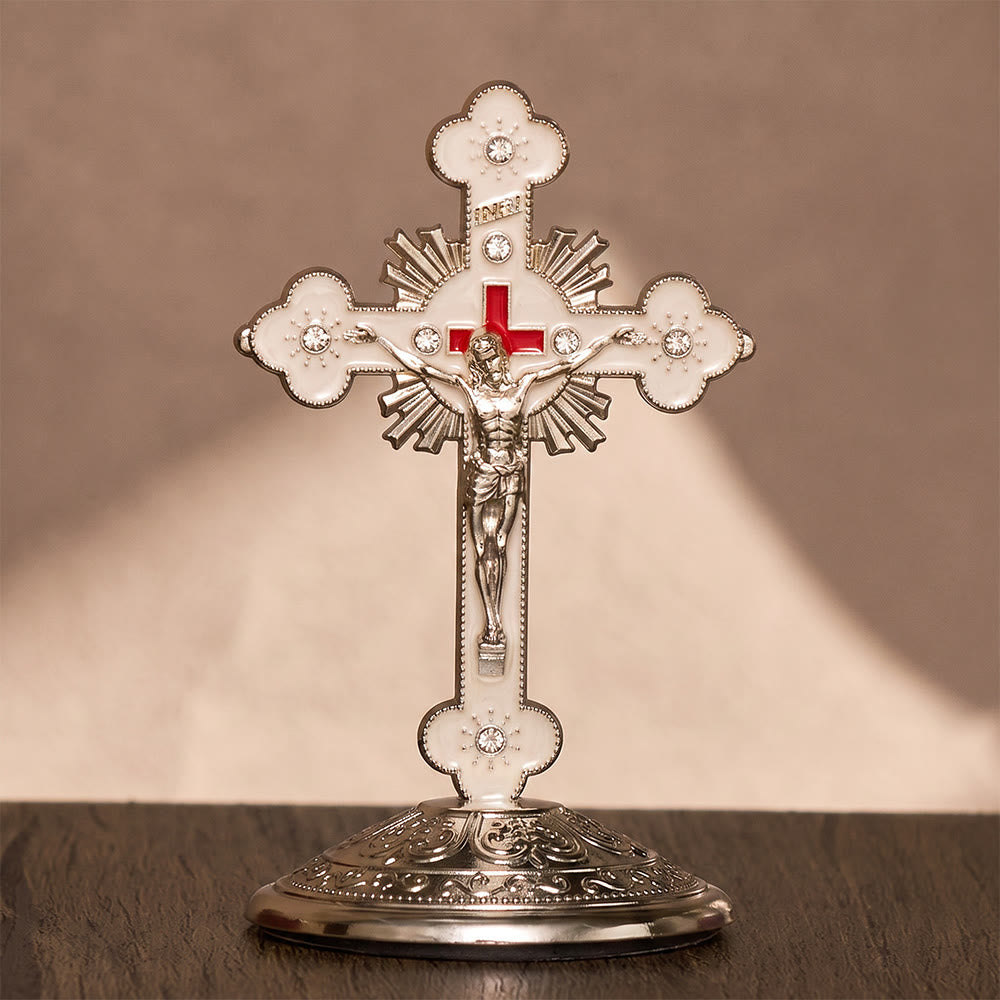SolaceBeads Enamel Standing Prayer Crucifix, Bring Divine Light To Daily Prayer - Steel White - image 5