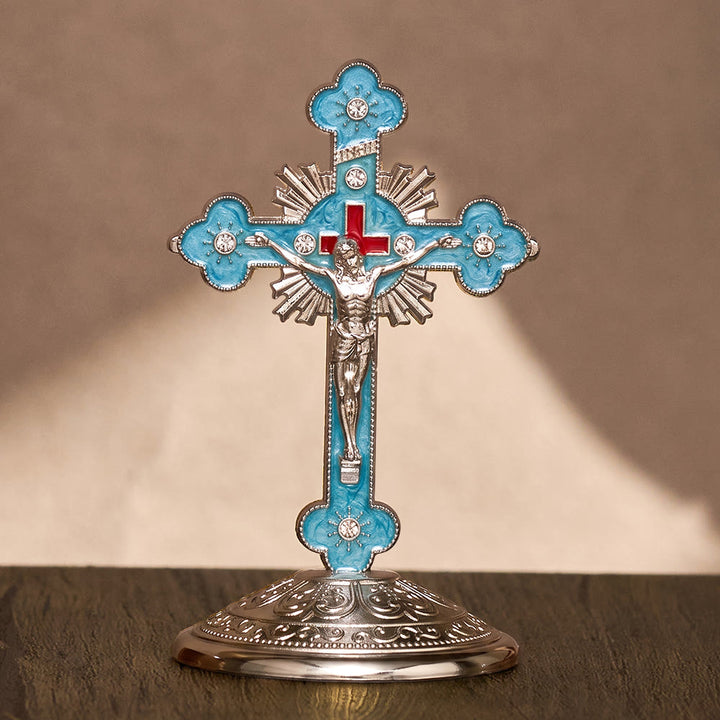 SolaceBeads Enamel Standing Prayer Crucifix, Bring Divine Light To Daily Prayer - Steel Blue - image 3