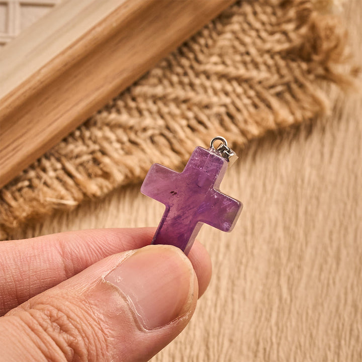 SolaceBeads Amethyst Hand‑Hold Cross Pendant: Serene Faith for Prayer &amp; Jewelry Making - image 1
