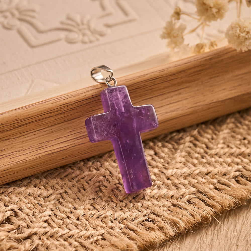 SolaceBeads Amethyst Hand‑Hold Cross Pendant: Serene Faith for Prayer &amp; Jewelry Making - 20 pcs - image 0