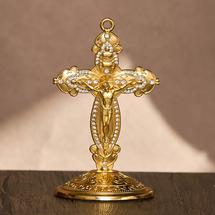 SolaceBeads Enamel Standing Prayer Crucifix, Strengthen Faith During Daily Prayers - Gold - image 1