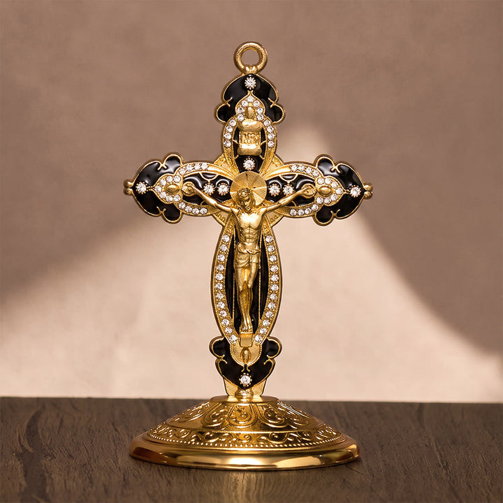 SolaceBeads Enamel Standing Prayer Crucifix, Strengthen Faith During Daily Prayers - Gold &amp; Black - image 4
