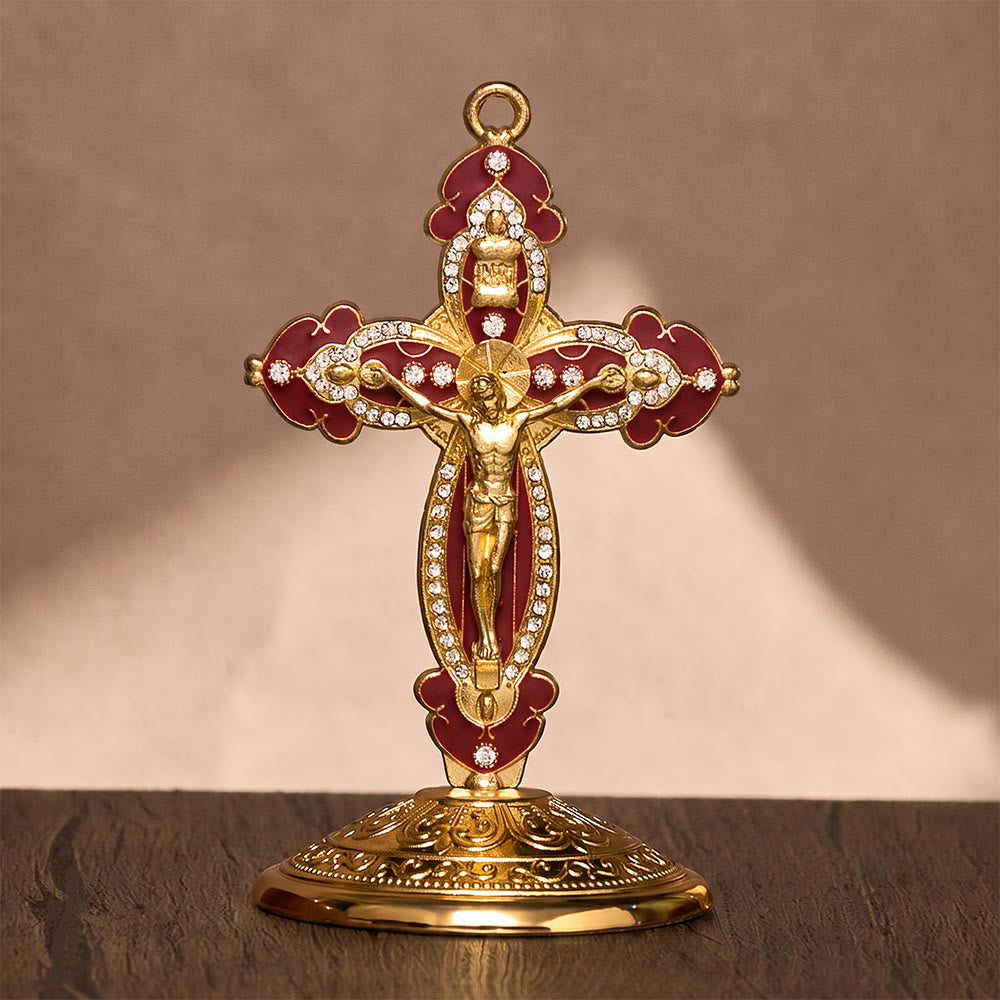 SolaceBeads Enamel Standing Prayer Crucifix, Strengthen Faith During Daily Prayers - Gold &amp; Red - image 2