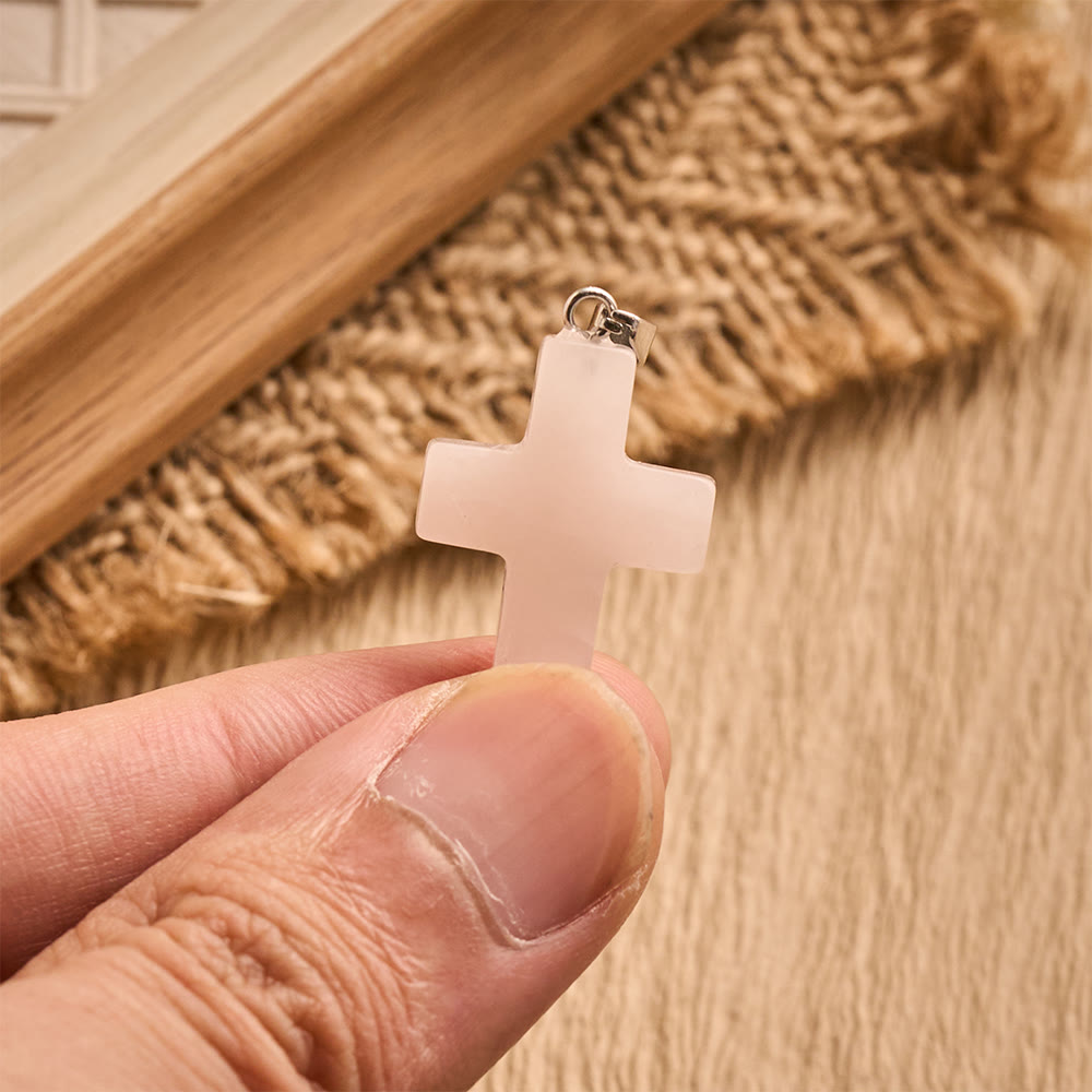Solacebeads Rose Quartz Hand‑Hold Cross Pendant: Tender Faith for Prayer &amp; Jewelry Making - image 1