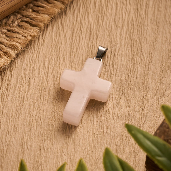 Solacebeads Rose Quartz Hand‑Hold Cross Pendant: Tender Faith for Prayer &amp; Jewelry Making - image 2