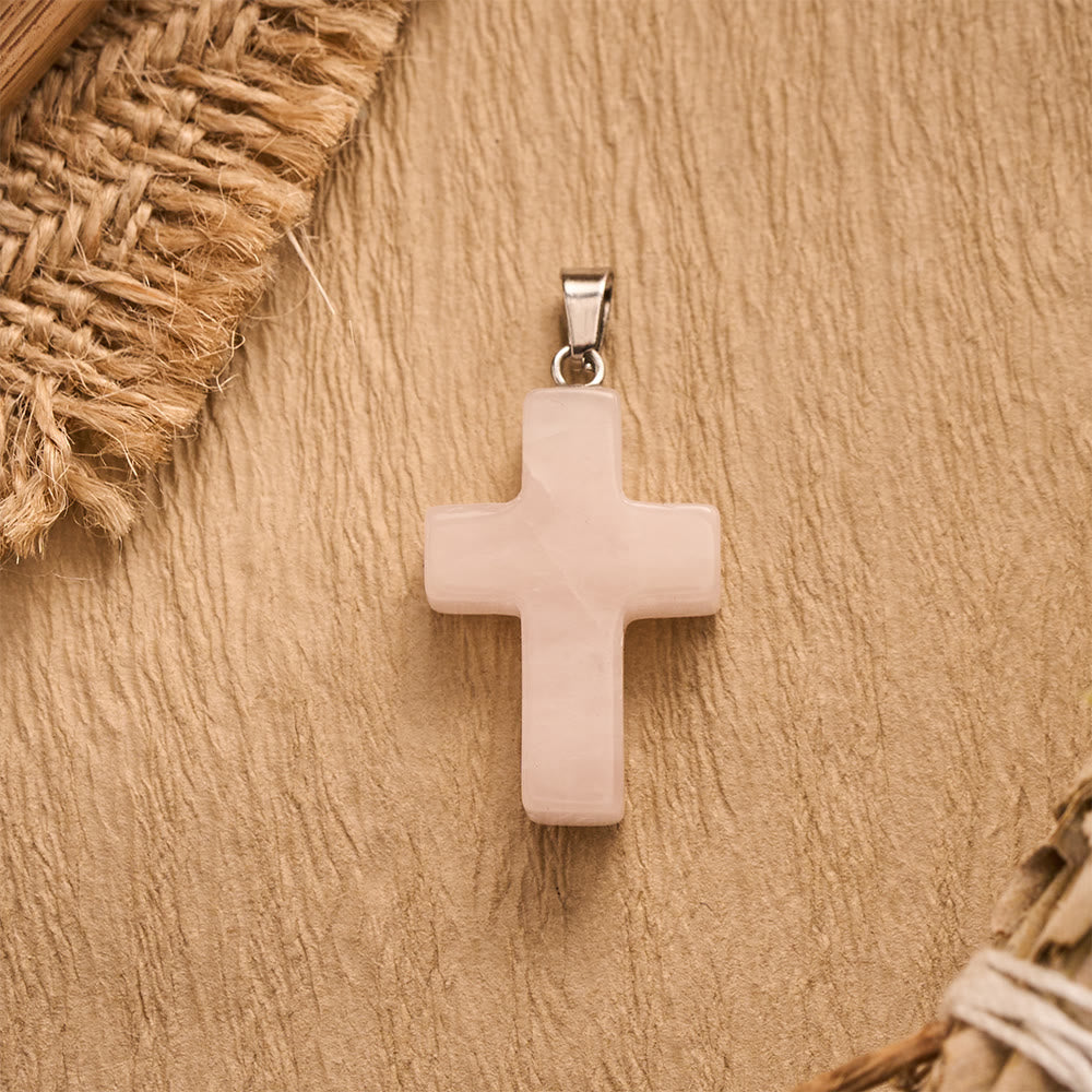 Solacebeads Rose Quartz Hand‑Hold Cross Pendant: Tender Faith for Prayer &amp; Jewelry Making - image 3