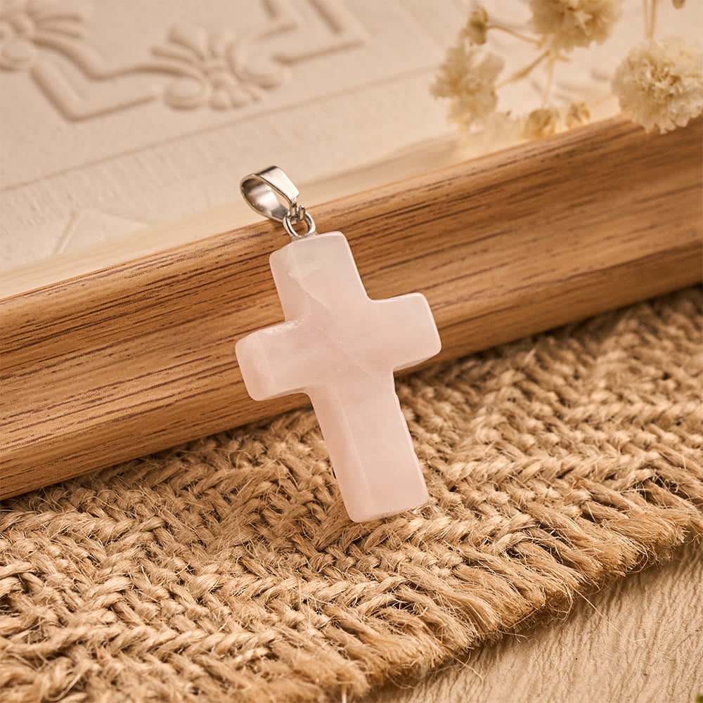 Solacebeads Rose Quartz Hand‑Hold Cross Pendant: Tender Faith for Prayer &amp; Jewelry Making - 20 pcs - image 0