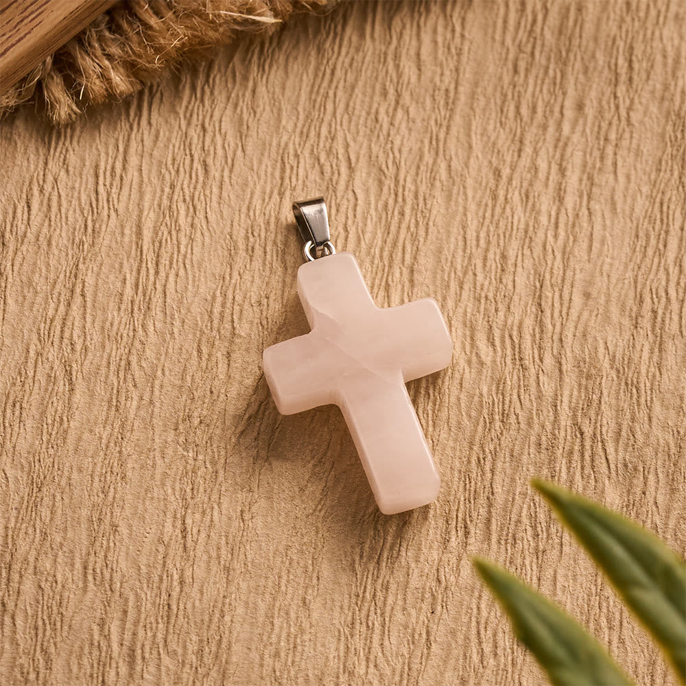 Solacebeads Rose Quartz Hand‑Hold Cross Pendant: Tender Faith for Prayer &amp; Jewelry Making - image 4