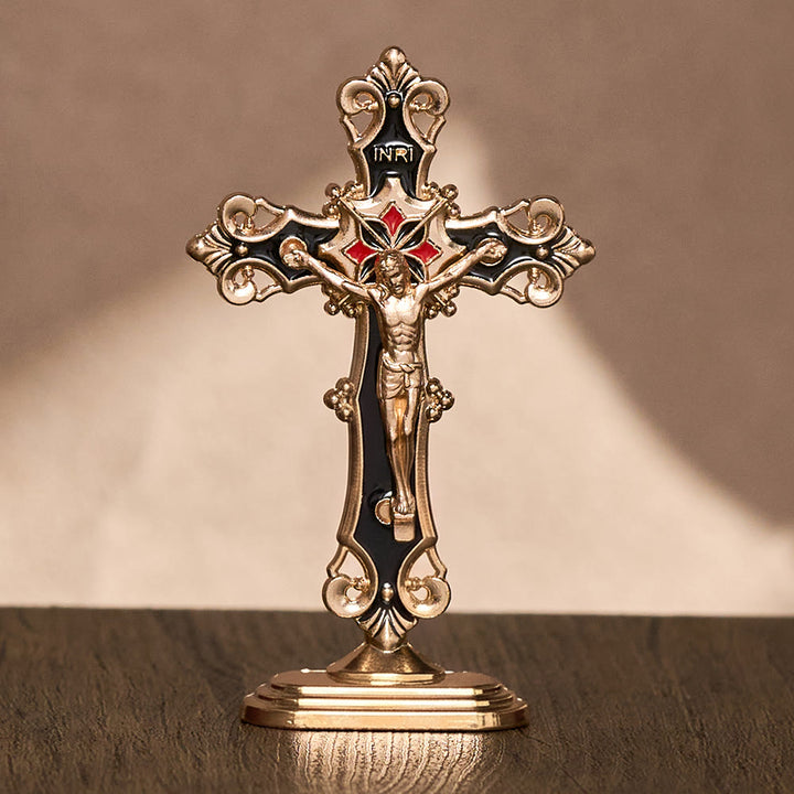 SolaceBeads Enamel Standing Prayer Crucifix, Inspire Faith In Prayer Corner &amp; Desktop &amp; Daily Devotion - Gold &amp; Black - image 3