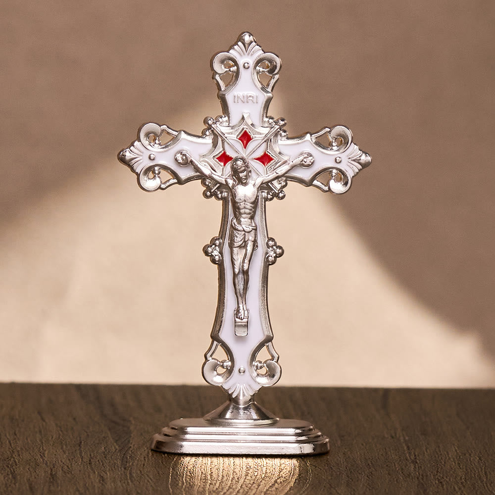 SolaceBeads Enamel Standing Prayer Crucifix, Inspire Faith In Prayer Corner &amp; Desktop &amp; Daily Devotion - Steel &amp; White - image 5