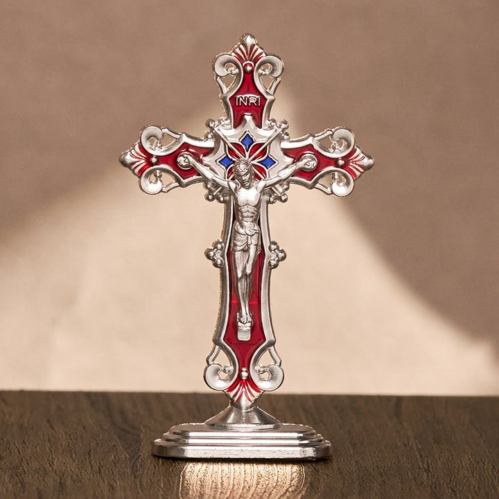 SolaceBeads Enamel Standing Prayer Crucifix, Inspire Faith In Prayer Corner &amp; Desktop &amp; Daily Devotion - Steel &amp; Red - image 4