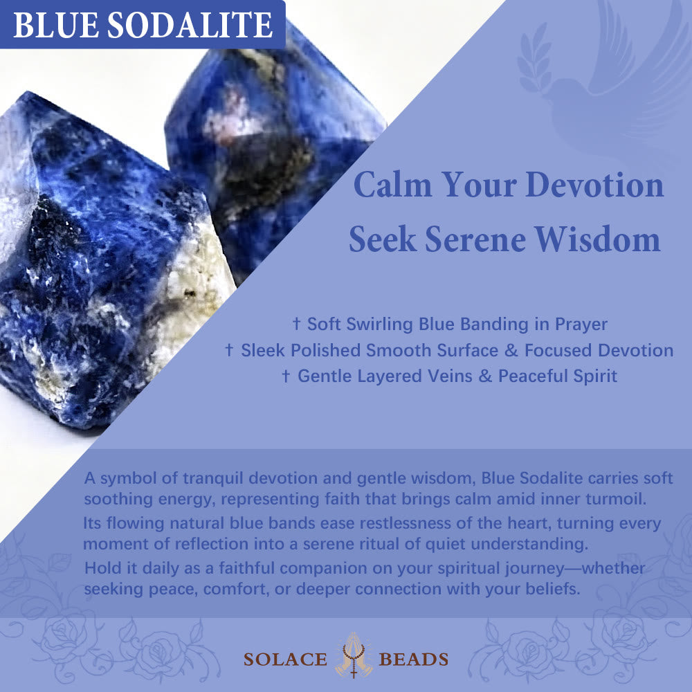 Solacebeads Blue Sodalite Stone Rosary: Inspired By Faith With Silver Chalice &amp; Four Gospels Cross - image 11