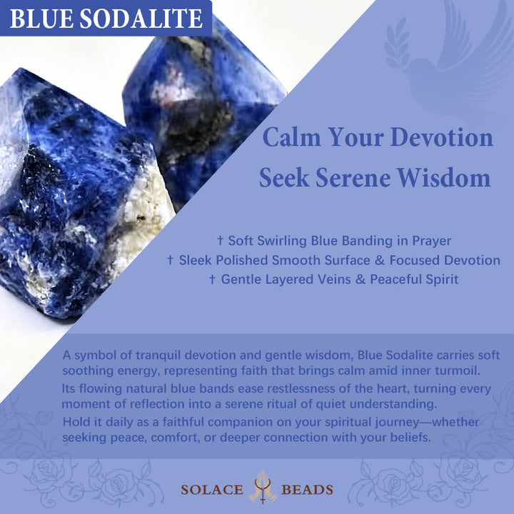 Solacebeads Blue Sodalite Stone Rosary: Inspired By Faith With Silver Chalice &amp; Four Gospels Cross - image 11