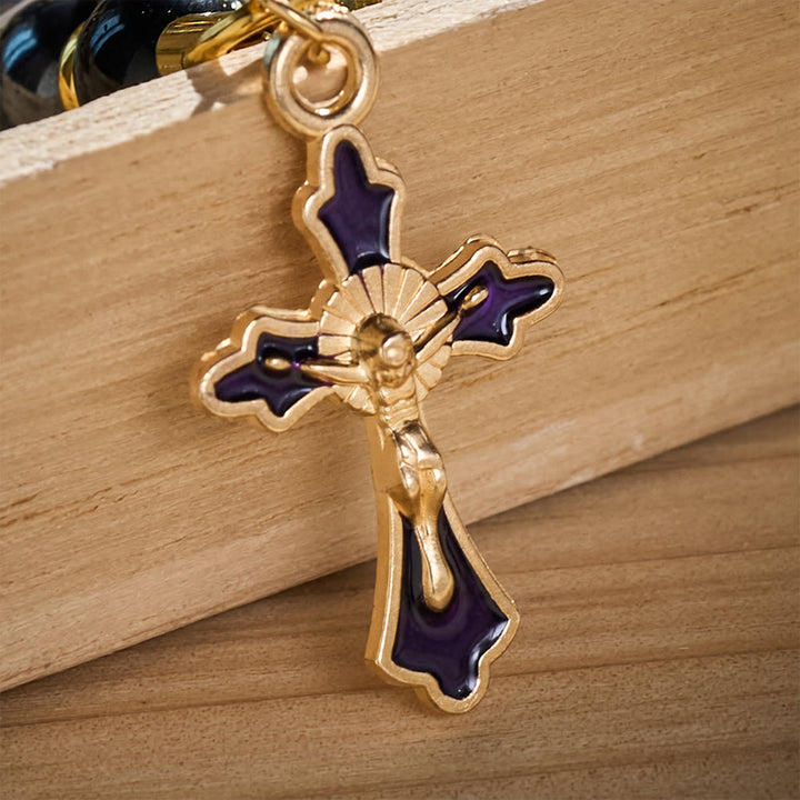 SolaceBeads Tiger Eye &amp; Black Bead Phone Charm With Enamel Crucifix: Strength in Earth‑Toned Grains - image 4