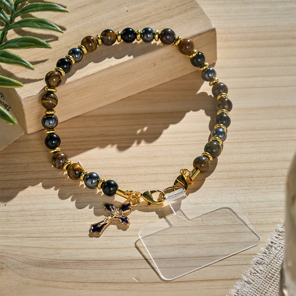 SolaceBeads Tiger Eye &amp; Black Bead Phone Charm With Enamel Crucifix: Strength in Earth‑Toned Grains - image 6