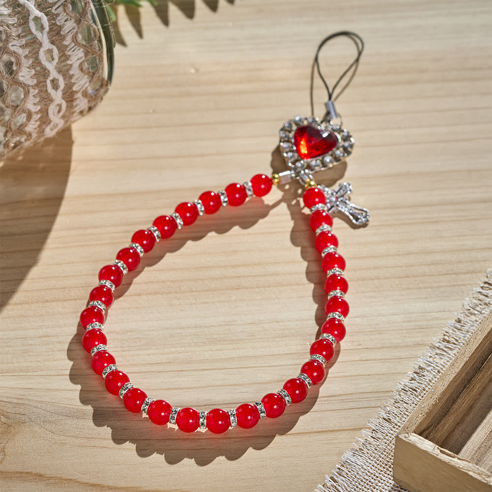 SolaceBeads Red & Black Glass Bead Phone Charm: Grace‑filled Companion For Quiet Prayer - Red - image 0