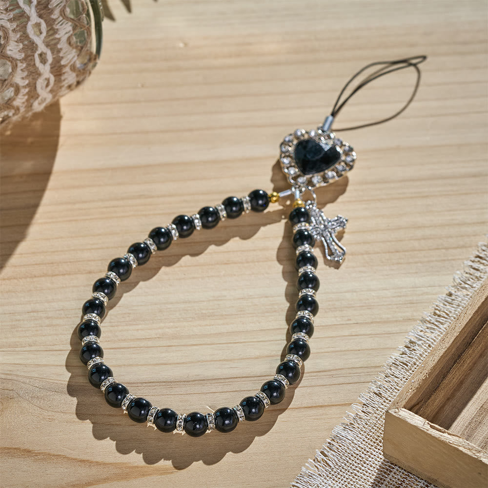SolaceBeads Red &amp; Black Glass Bead Phone Charm: Grace‑filled Companion For Quiet Prayer - Black - image 1